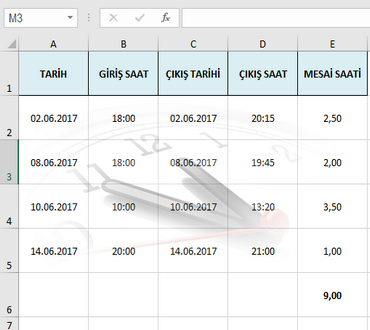Excel ile Fazla Mesai Saati Hesaplama